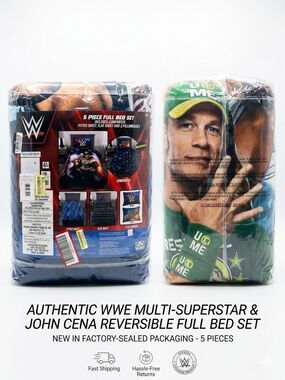 WWE Full Bedding Set 5 Pc Reversible Comforter Sheets Pillowcases New